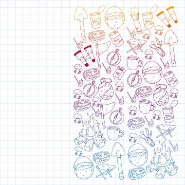 Kamp vektör çizim. Açık macera seyahat