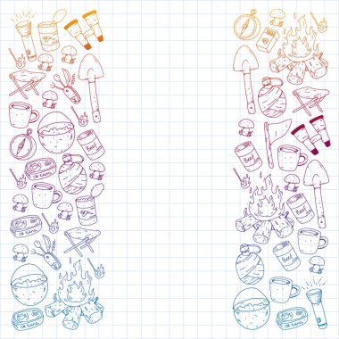 Kamp vektör çizim. Açık macera seyahat