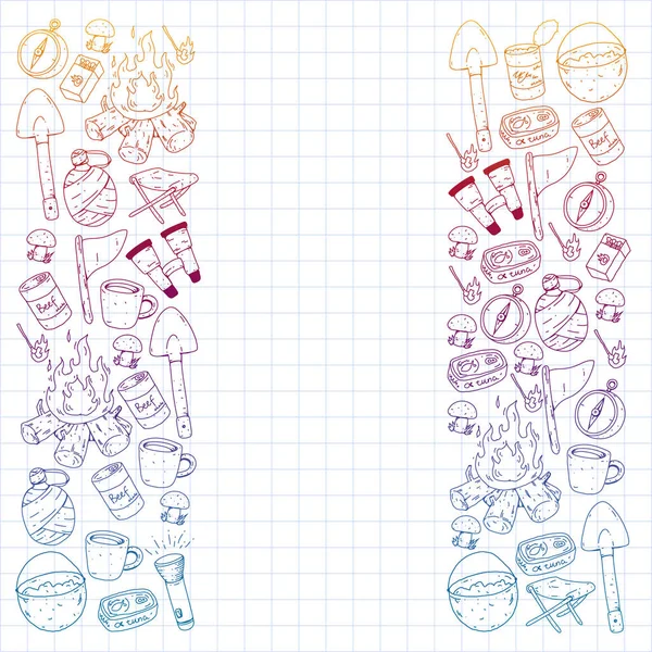 Kamp vektör çizim. Açık macera seyahat