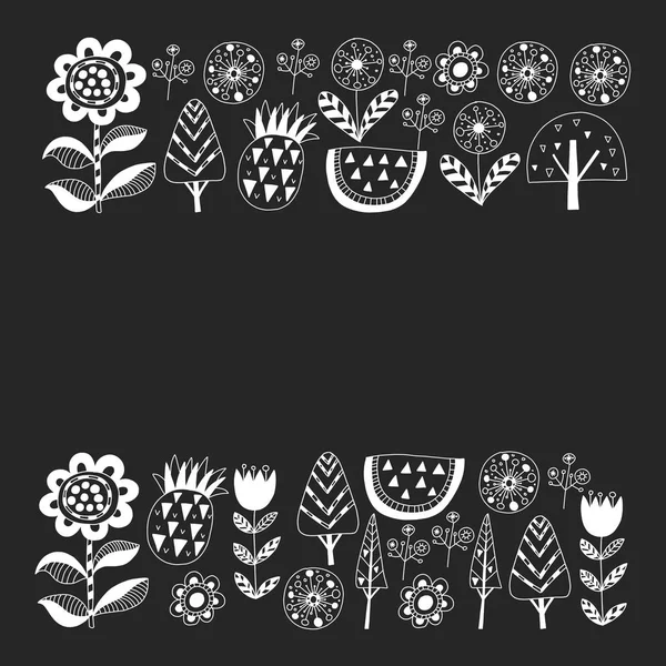 Квітковий візерунок з лисицею в скандинавському стилі — стоковий вектор