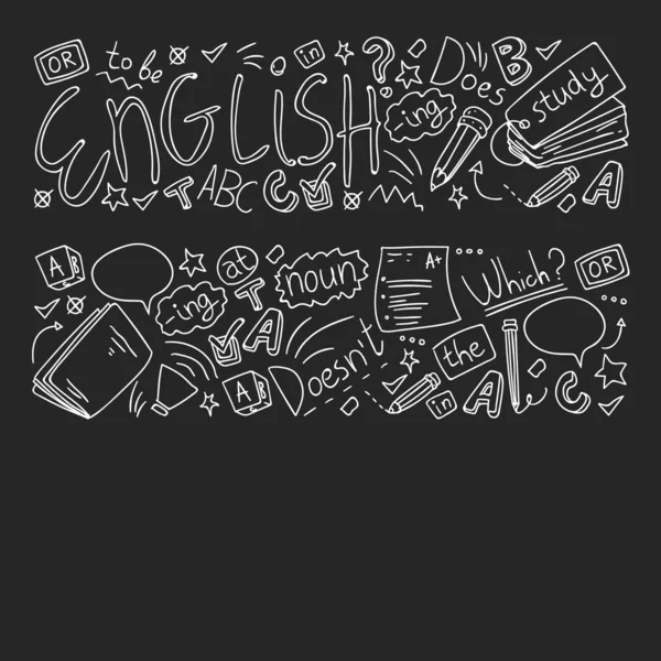 Cursussen Engels. Doodle vector concept illustratie van het leren van de Engelse taal. — Stockvector