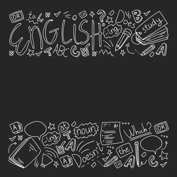 Cursussen Engels. Doodle vector concept illustratie van het leren van de Engelse taal. — Stockvector