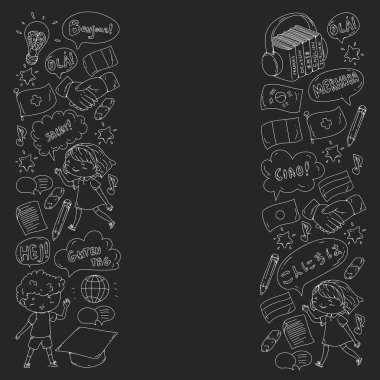 Dil sınıfı için vektör deseni, çevrimiçi kurslar. İngilizce, Arapça, İtalyanca, Japonca, İspanyolca, Çince, Almanca.