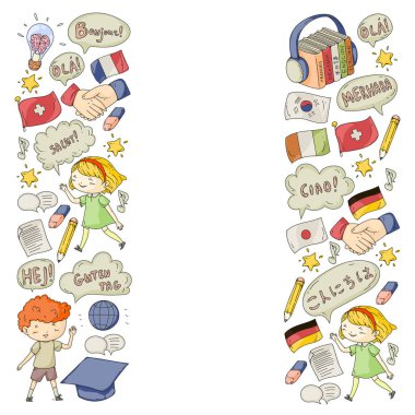 Dil sınıfı için vektör deseni, çevrimiçi kurslar. İngilizce, Arapça, İtalyanca, Japonca, İspanyolca, Çince, Almanca.