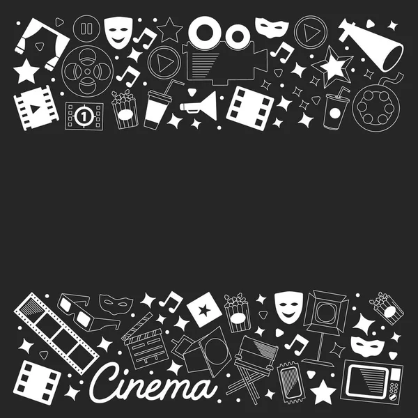 Vektori kuvio elokuva kuvakkeet. Elokuvateatteri, TV, popcorn, videoleikkeitä, musikaali — vektorikuva