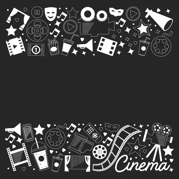 Padrão vetorial com ícones de cinema. Filme Teatro, TV, pipoca, videoclipes, musical —  Vetores de Stock