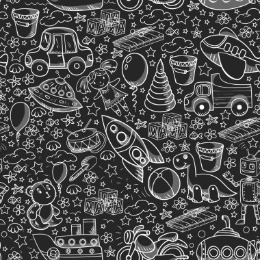 Oyuncak seti. Vektör düz çizgi film çizimi. Tahta ve plastik oyuncaklar, eğlence ve aktivite. Anaokulu, kreş..