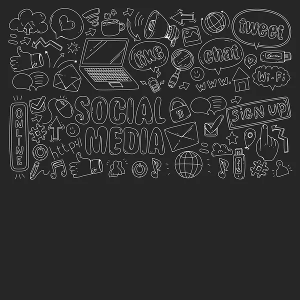 Соціальні медіа, бізнес, векторні піктограми управління. Інтернет-маркетинг, комунікації . — стоковий вектор