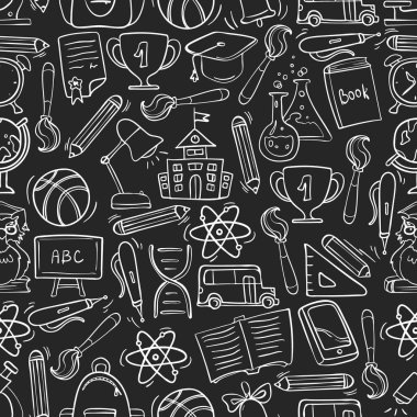 Okul posterleri ve afişleri için vektör karalama simgeleri ve desen