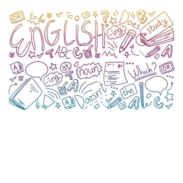 Cursos de inglês. Doodle vector concept ilustração da aprendizagem da língua inglesa . — Vetor de Stock