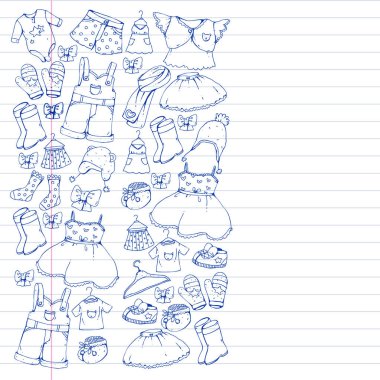 Çocuk kıyafetleri. Bebekler için arka plan, çocuk kalıpları.