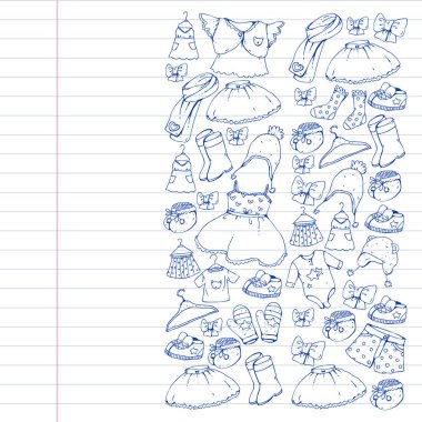 Çocuk kıyafetleri. Bebekler için arka plan, çocuk kalıpları.