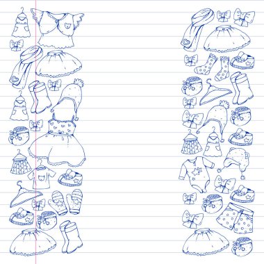 Çocuk kıyafetleri. Bebekler için arka plan, çocuk kalıpları.