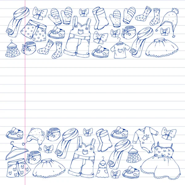 Çocuk kıyafetleri. Bebekler için arka plan, çocuk kalıpları.