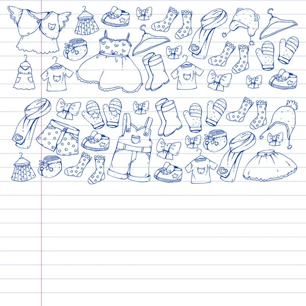 Çocuk kıyafetleri. Bebekler için arka plan, çocuk kalıpları.