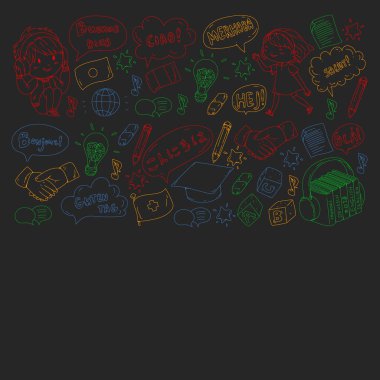 Dil sınıfı için vektör deseni, çevrimiçi kurslar. İngilizce, Arapça, İtalyanca, Japonca, İspanyolca, Çince, Almanca.