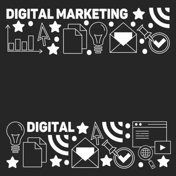 Digitales Marketingmuster mit Vektorsymbolen. Management, Gründung, Geschäft, Internettechnologie. — Stockvektor