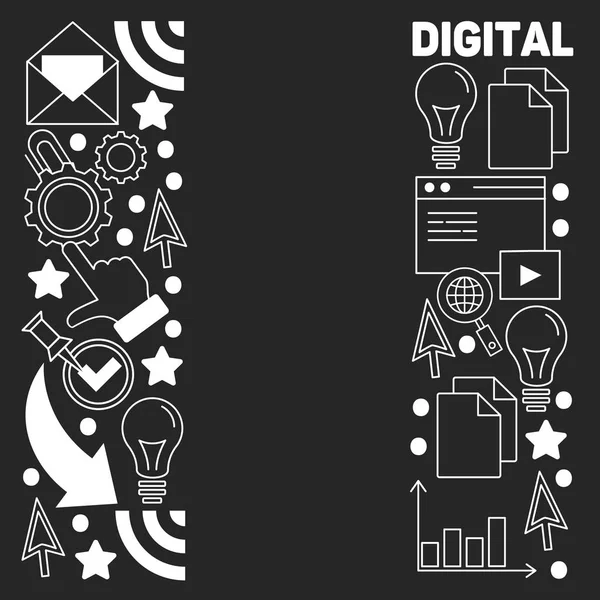 Ψηφιακό σχέδιο μάρκετινγκ με διανυσματικά εικονίδια. Διαχείριση, εκκίνηση, επιχειρήσεις, τεχνολογία Διαδικτύου. — Διανυσματικό Αρχείο