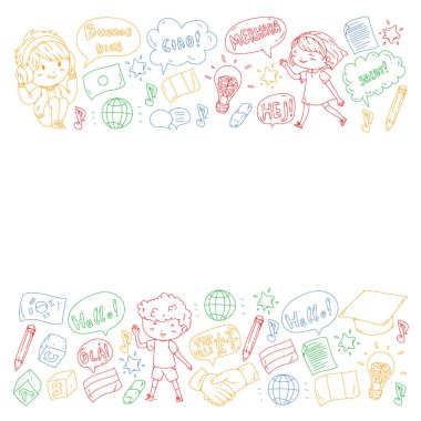 Dil sınıfı için vektör deseni, çevrimiçi kurslar. İngilizce, Arapça, İtalyanca, Japonca, İspanyolca, Çince, Almanca.