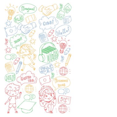 Dil sınıfı için vektör deseni, çevrimiçi kurslar. İngilizce, Arapça, İtalyanca, Japonca, İspanyolca, Çince, Almanca.