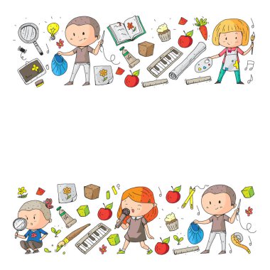 Geri okul vektör desene. Çocuklar için eğitim simgeler.