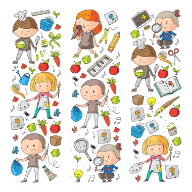 Geri okul vektör desene. Çocuklar için eğitim simgeler.