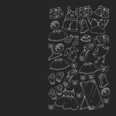 Çocuk kıyafetleri. Bebekler için arka plan, çocuk kalıpları.