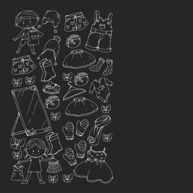 Çocuk kıyafetleri. Bebekler için arka plan, çocuk kalıpları.