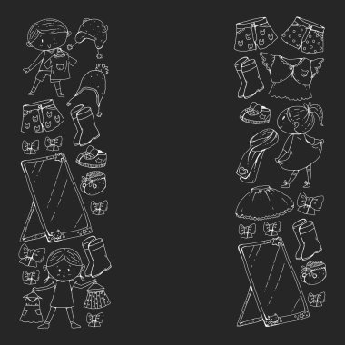 Çocuk kıyafetleri. Bebekler için arka plan, çocuk kalıpları.