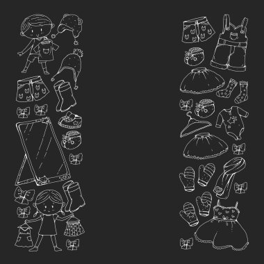 Çocuk kıyafetleri. Bebekler için arka plan, çocuk kalıpları.