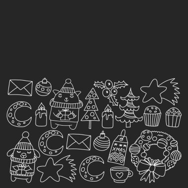 Hediyeler, Sevimli karikatür hayvanlar ile kağıt sarma için kış Noel vektör deseni. Yeni yıl kutlama.