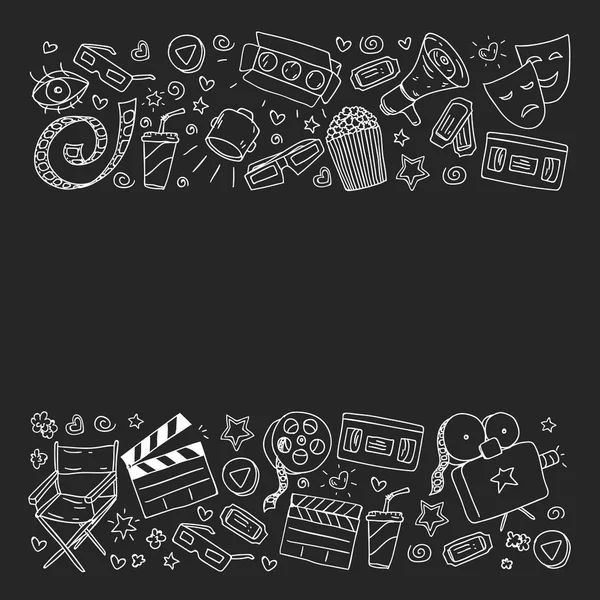 Cinema pattern with vector icons. Movie, — Stock Vector