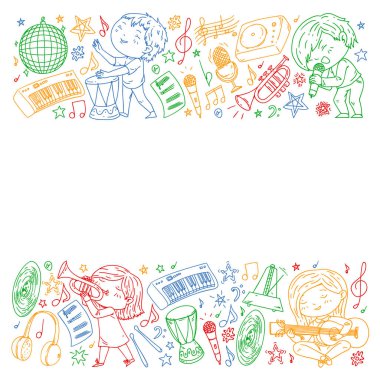 Çocuklar müzik çalın. Müzik eğitimi, tiyatro, okul.