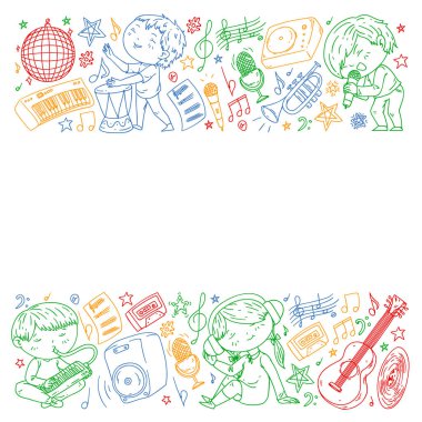 Çocuklar müzik çalın. Müzik eğitimi, tiyatro, okul.