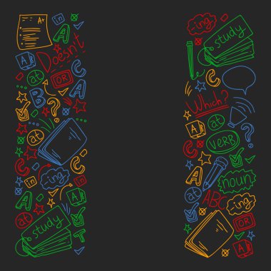 İngilizce kursları. İngilizce öğrenmedoodle vektör kavramı illüstrasyon.