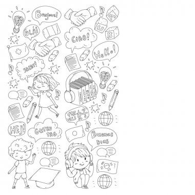 Dil sınıfı için vektör deseni, çevrimiçi kurslar. İngilizce, Arapça, İtalyanca, Japonca, İspanyolca, Çince, Almanca.