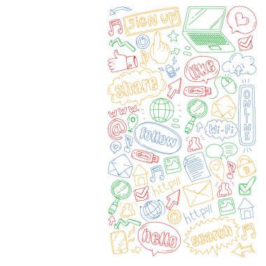 Sosyal medya, iş, yönetim vektör simgeleri. İnternet pazarlama, iletişim.