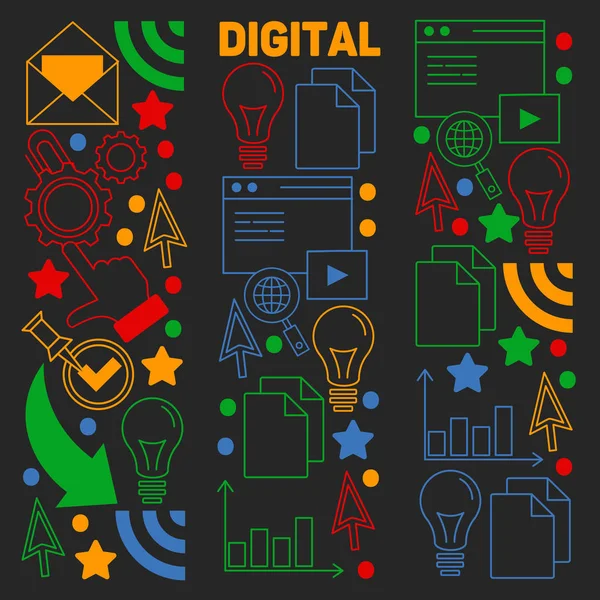 Patrón de marketing digital con iconos vectoriales. Gestión, puesta en marcha, negocios, tecnología de Internet . — Vector de stock