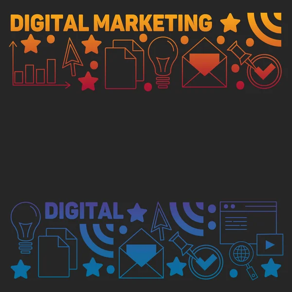 Digitales Marketingmuster mit Vektorsymbolen. Management, Gründung, Geschäft, Internettechnologie. — Stockvektor