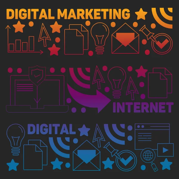 Modello di marketing digitale con icone vettoriali. Gestione, start up, business, tecnologia internet . — Vettoriale Stock