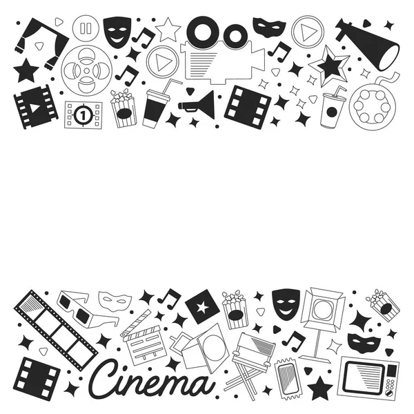 Patrón vectorial con iconos de cine. Cine, Televisión, palomitas de maíz, videoclips, musical — Archivo Imágenes Vectoriales