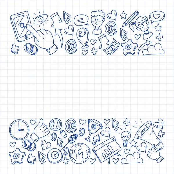 Dijital pazarlama, sosyal medya, iletişim, yönetim. Arka plan afiş için.