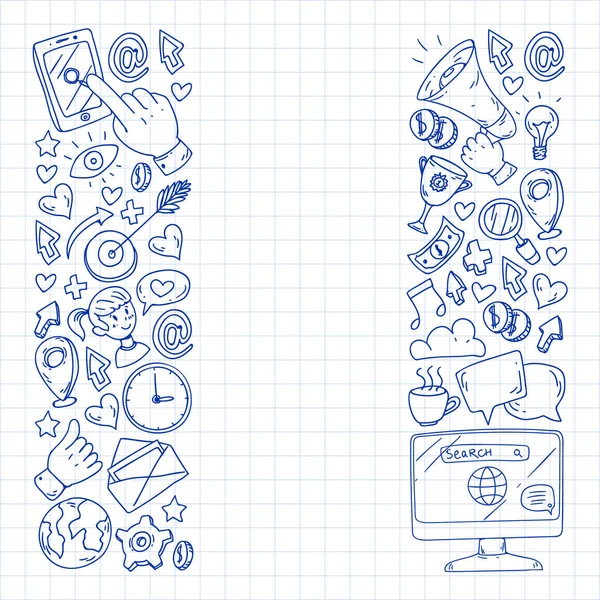 Dijital pazarlama, sosyal medya, iletişim, yönetim. Arka plan afiş için.