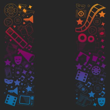 Sinema simgeleri ile vektör deseni. Sinema, Tv, patlamış mısır, video klipler, müzikal