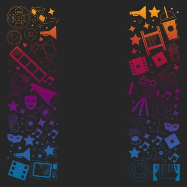 Sinema simgeleri ile vektör deseni. Sinema, Tv, patlamış mısır, video klipler, müzikal