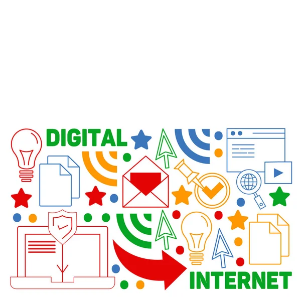 Patrón de marketing digital con iconos vectoriales. Gestión, puesta en marcha, negocios, tecnología de Internet . — Archivo Imágenes Vectoriales