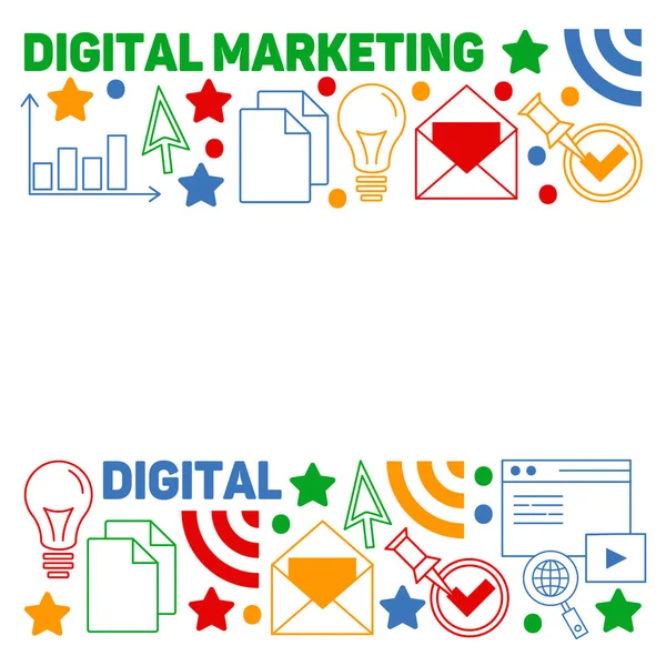 Patrón de marketing digital con iconos vectoriales. Gestión, puesta en marcha, negocios, tecnología de Internet . — Vector de stock