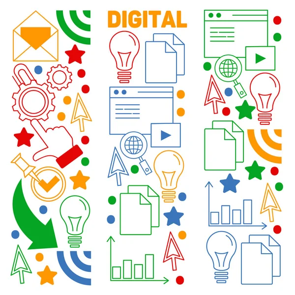 Patrón de marketing digital con iconos vectoriales. Gestión, puesta en marcha, negocios, tecnología de Internet . — Vector de stock