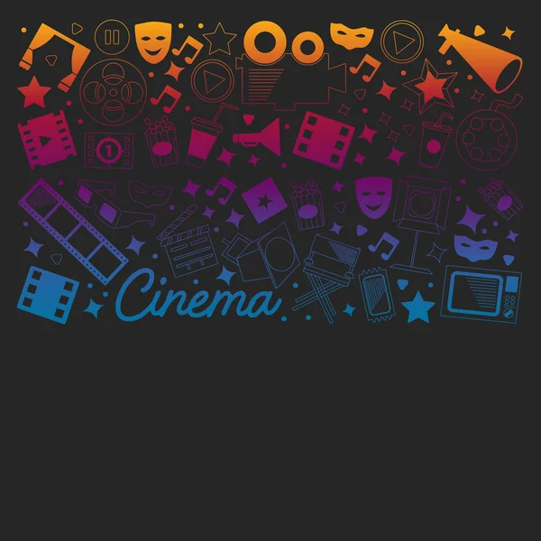 Vector pattern with cinema icons. Movie Theater, TV, popcorn, video clips, musical — Stock Vector