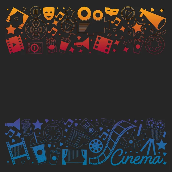 Modèle vectoriel avec icônes de cinéma. Cinéma, TV, pop-corn, clips vidéo, comédie musicale — Image vectorielle